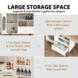 HSH 72.4” Rolling Kitchen Island with Swivel Table, Storage Cabinet, Drawers & Shelves, White Modern Mobile Island Cart on Wheels, Farmhouse Wood Island Table for Kitchen, Dining Room, Home Bar HSH