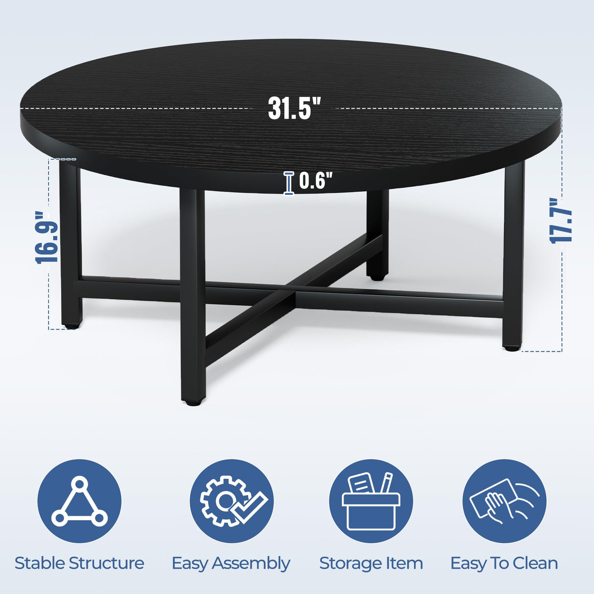 FURMORENE Coffee Table, 31.5" Large Coffee Tables, Black Round Coffee Tables for Living Room, Floor Table for Sitting on The Floor, Center Coffee Table with Metal Frame for Office Apartment Home FURMORENE