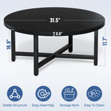 FURMORENE Coffee Table, 31.5" Large Coffee Tables, Black Round Coffee Tables for Living Room, Floor Table for Sitting on The Floor, Center Coffee Table with Metal Frame for Office Apartment Home FURMORENE