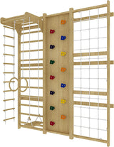 Avenlur Walnut 9-in-1 Swedish Ladder Wall Gym Set - 78.8 Inches - Trapeze Swing, Rope Ladder, Rock Wall, Rope Wall, Rock Ramp Climber, Slide, Pull-up Bar, Ladder and Swing Avenlur