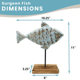 Wooden Fish Sculpture Home Decor | Surgeon Fish Statue on Base Stand | Coastal Beach House Decor Art Piece | Rustic Centerpiece Table Decor for Office, Living Room (Surgeon Fish) Farmhouse World