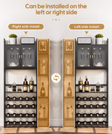 Cozivolife Wine Rack Freestanding Floor,Liquor Bottles Display Organizer with Doors Glass Holder,4 Tiers for Alcohol Accessories Storage and Side 4-Layer Shelves (Black) Cozivolife