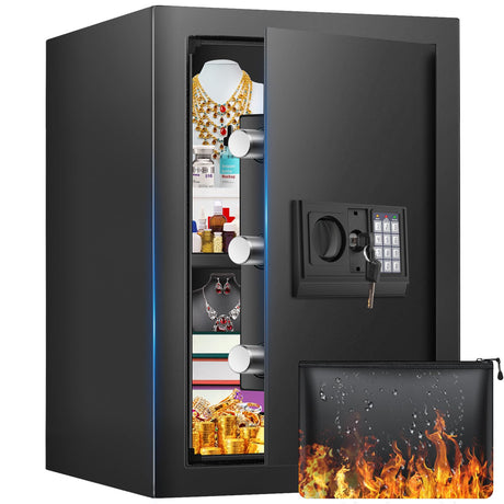 2.5 Cuft Fireproof Safe Box, Home Safe with Fireproof Waterproof Bag, Anti-Theft Digital Security Safe Box with Smart Alert System, Removable Shelf, Mute Function, Personal Safe Box for Money Jewelry FOWORE