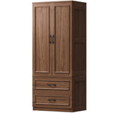 LIKIMIO Armoire Wardrobe Closet with 2 Doors and 2 Drawers 70" H x 28" W Wooden Bedroom Freestanding Wardrobe Combination for Hanging Clothes, Walnut LIKIMIO