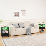 Yoobure Night Stand with Charging Station, LED Nightstand for Bedroom, Bedside Table with Adjustable Fabric Drawer, 3-Tier End Table Living Room, Small Side Table with Storage, Grey Yoobure