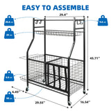 YOUNITA Garage Sports Equipment Organizer, Ball Storage Rack,Garage golf Organizer with Basket and Hooks,Rolling Sports Ball Storage Cart for Toy Gear Storage (45.71 inch) YOUNITA