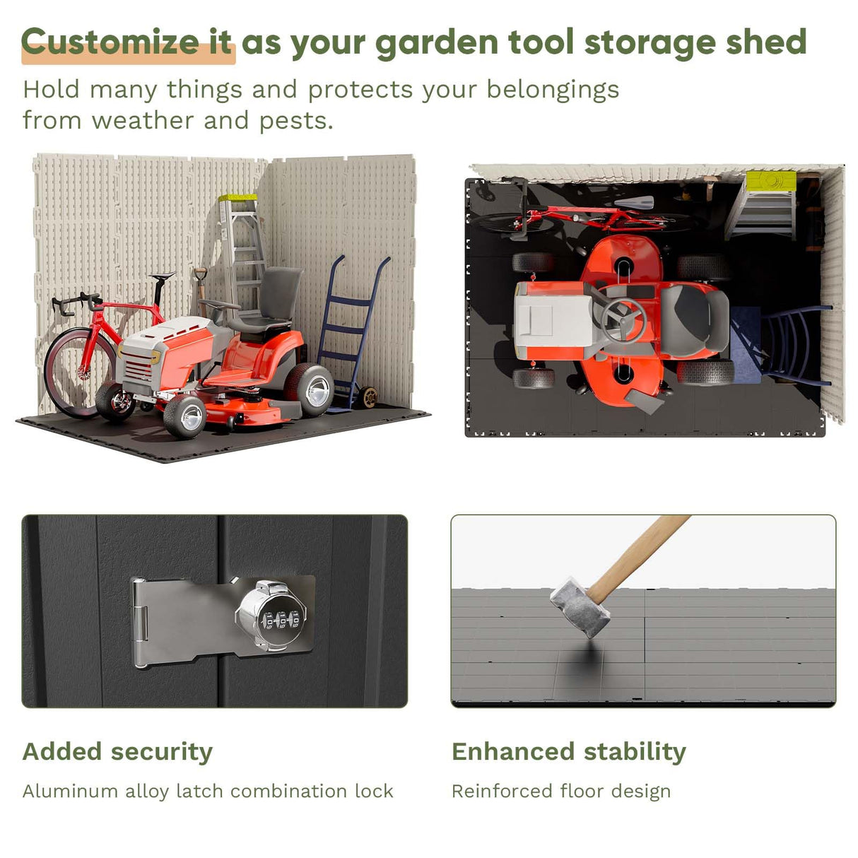 Patiowell 8 x 6 FT Plastic Outdoor Storage Shed with Floor, Resin Shed with Window and Lockable Door for Garden, Backyard, Tool Storage Use, Easy to Install in Beige (Kick-it Shed) Patiowell