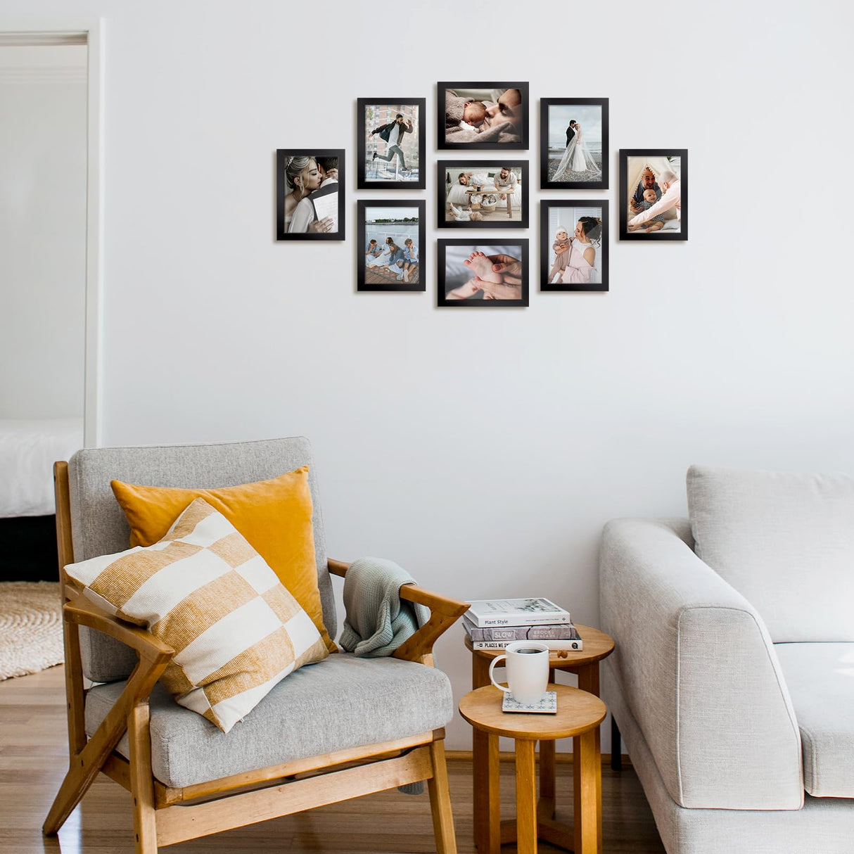 HappyHapi 4x6 Inch Picture Frames,Set of 10 Wooden Picture Frames, Tabletop or Wall Display Decoration for Photos, Paintings, Landscapes, Posters, Artwork (Black) HappyHapi