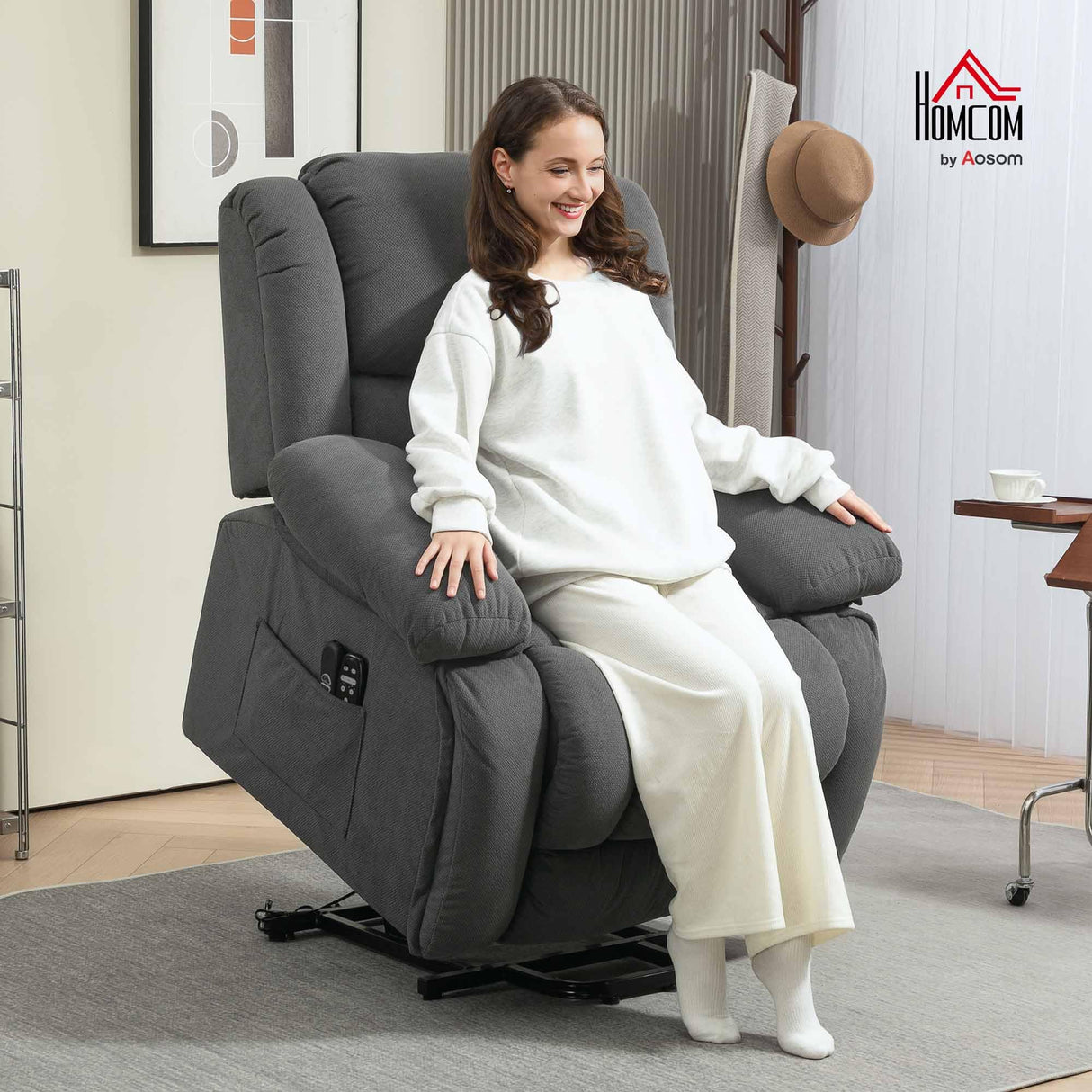 HOMCOM Power Lift Recliner Chair for Elderly with Vibration Massage and Heat, Overstuffed Fabric Lift Chair Sofa with Remote Control, USB Port, Side Pockets, Pocket Spring, Gray HOMCOM