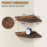 Corner Shelf Wall Mount, Corner Floating Shelves, Set of 2 Corner Wall Shelf Organizer, Rustic Wood Wall Storage Display Shelves for Living Room Bedroom Bathroom Kitchen, Rustic Brown Fun Memories