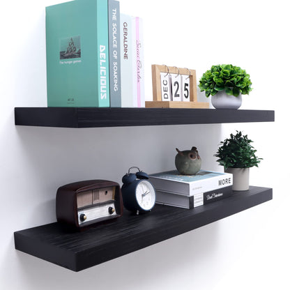 Fun Memories Floating Shelves 36 Inch Long, Rustic Black Wood Shelves 8 Inch Deep, Farmhouse Large Display Wall Shelves for Bedroom, Living Room, Kitchen, Set of 2, 36" W x 8" D x 1.6" H - WoodArtSupply