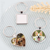 Framendino, 12 Pack Sublimation Keychain Blanks Heat Transfer Press Blank Key Chains with Key Rings for DIY Photos Crafts Rectangular Round Square Love Heart Silver Framendino