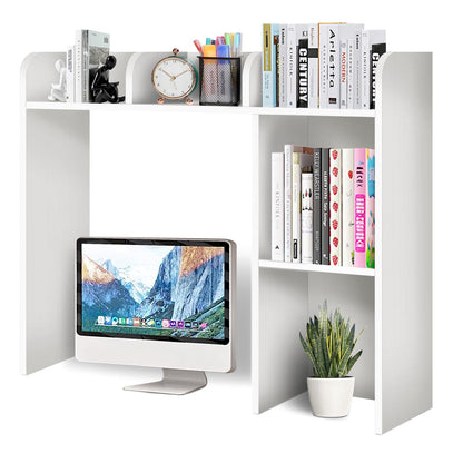 Sturdy White Wooden 3-Tier Desk Bookshelf with 5 Cubbies - YYDBIAP College Dorm Hutch - WoodArtSupply