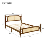 Ball & Cast Queen Traditional Pine Wooden Platform Bed with Rattan Headboard and Footboard,Bed Frame w/Central Enhanced & Underbed Storage Space,Slat Support,for Apartment,Bedroom,Walnut Ball & Cast