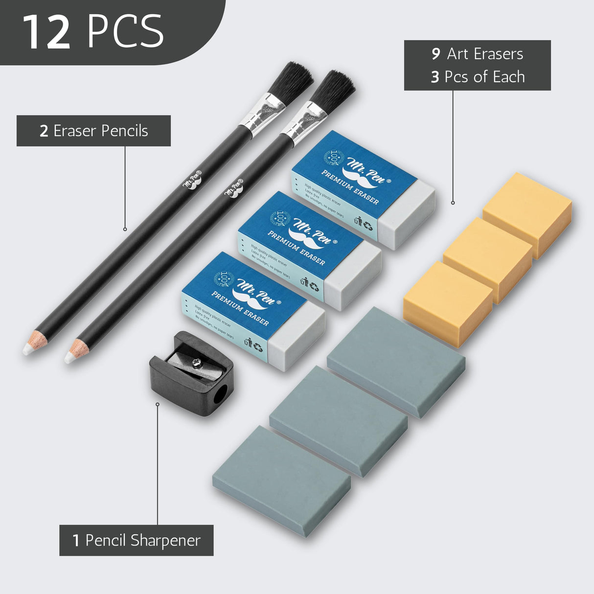 Mr. Pen Art Eraser Set - 12 Pcs, Kneaded & Gum Erasers for Artists Mr. Pen