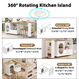 HSH 72.4” Rolling Kitchen Island with Swivel Table, Storage Cabinet, Drawers & Shelves, White Modern Mobile Island Cart on Wheels, Farmhouse Wood Island Table for Kitchen, Dining Room, Home Bar HSH