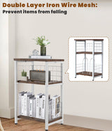 Tuohours Record Player Stand, 3 Tier End Table with Double Layer Iron Wire Mesh Turntable Stand Vinyl Record Table Storage Up to 100 Albums, Nightstand Small Side Table for Living Room Bedroom, White Tuohours