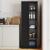 Giantex 70" Tall Wooden Storage Cabinet with 2 Doors and 5 Adjustable Shelves, Freestanding Collection Food Kitchen Pantry Cabinet Cupboard for Kitchen Bedroom Laundry Garage (Black) Giantex