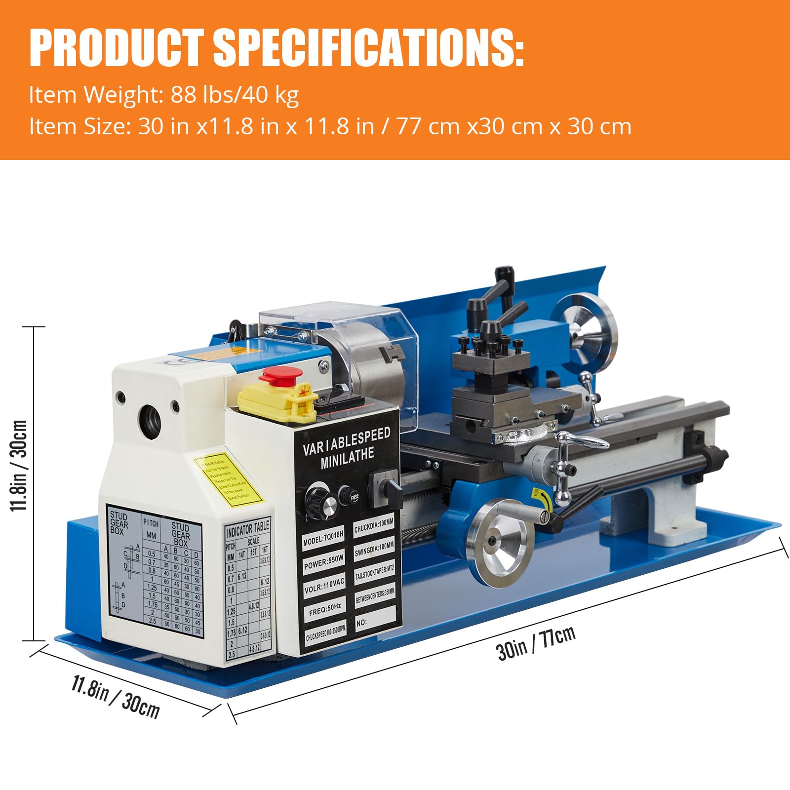 Mini Metal Lathe, 7"x14" Benchtop Lathe, 550W Variable Speed with Tool Box, A Movable Lamp and Digital Display, 2500RPM, 3-Jaw Chuck, CNC Capability for Metal Turning - WoodArtSupply