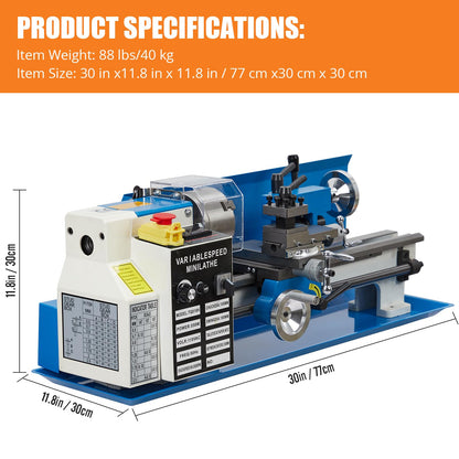 GarveeTech Metal Lathe, 7"x14" Benchtop Lathe, 550W Variable Speed 50-2250RPM with Tool Box, A Movable Lamp and Digital Display, 3-Jaw Chuck, CNC Capability for Metal Turning - WoodArtSupply