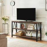 HOMISSUE Entryway Console Table, Rustic Couch Table with Wide Storage, Industrial Sofa Tables for Entryway with 3-Tier Open Shelves, Entryway Table for Living Room, Hallway, Brown, 55 Inch HOMISSUE