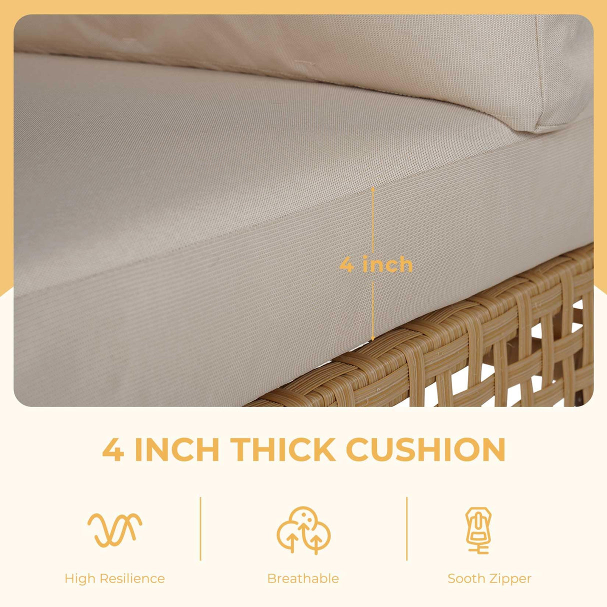 Grand patio 5-Piece Wicker Patio Furniture Set, Boho Outdoor Sectional Sofa with Water Resistant Thick Cushions Coffee Table, Beige Grand patio