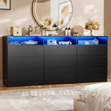 STIKELY 9 Drawer Dresser for Bedroom with Power Outlet and LED Light, Black Dresser Chest of Drawers for Closet, Modern Dressers Organizer Cabinet for Living Room, Entryway, Hallway STIKELY