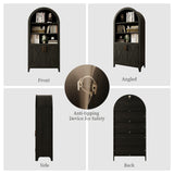 infurnic 63“ Arched Storage Cabinet with Beech Wood Door, 5-Tier Arched Bookcase, Farmhouse Kitchen Pantry with Storage – Perfect for Dining Room, Living Room, Kitchen, or Home Office infurnic