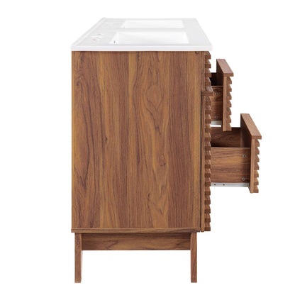 Modway Render 48" Double Sink Bathroom Vanity Cabinet in Walnut White