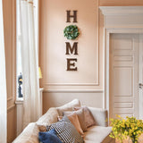 Mkono Farmhouse Wall Home Sign with Artificial Eucalyptus for O Rustic Wooden Hanging Letters Decorative Wall Art Decor for Living Room Kitchen Entryway Housewarming Gift, Brown Mkono