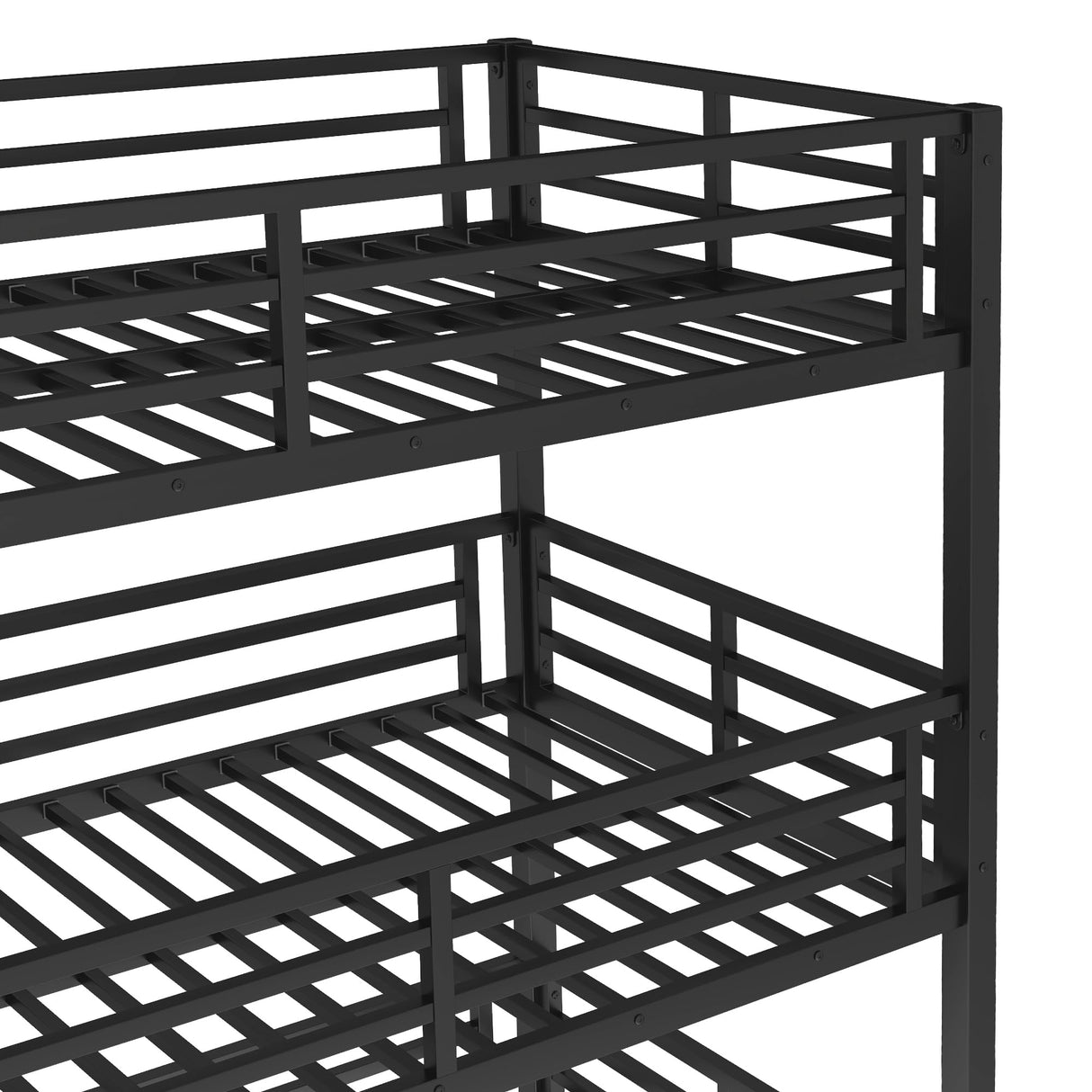 Metal Triple Bunk Bed with Slide, Twin XL Over Twin XL Over TwinXL Bunkbeds with Ladder, Heavy Duty 3 Bunk Bed Frame with Safety Guardrails for 3 Teen/Adults, Easy Assembly, Black Bellemave