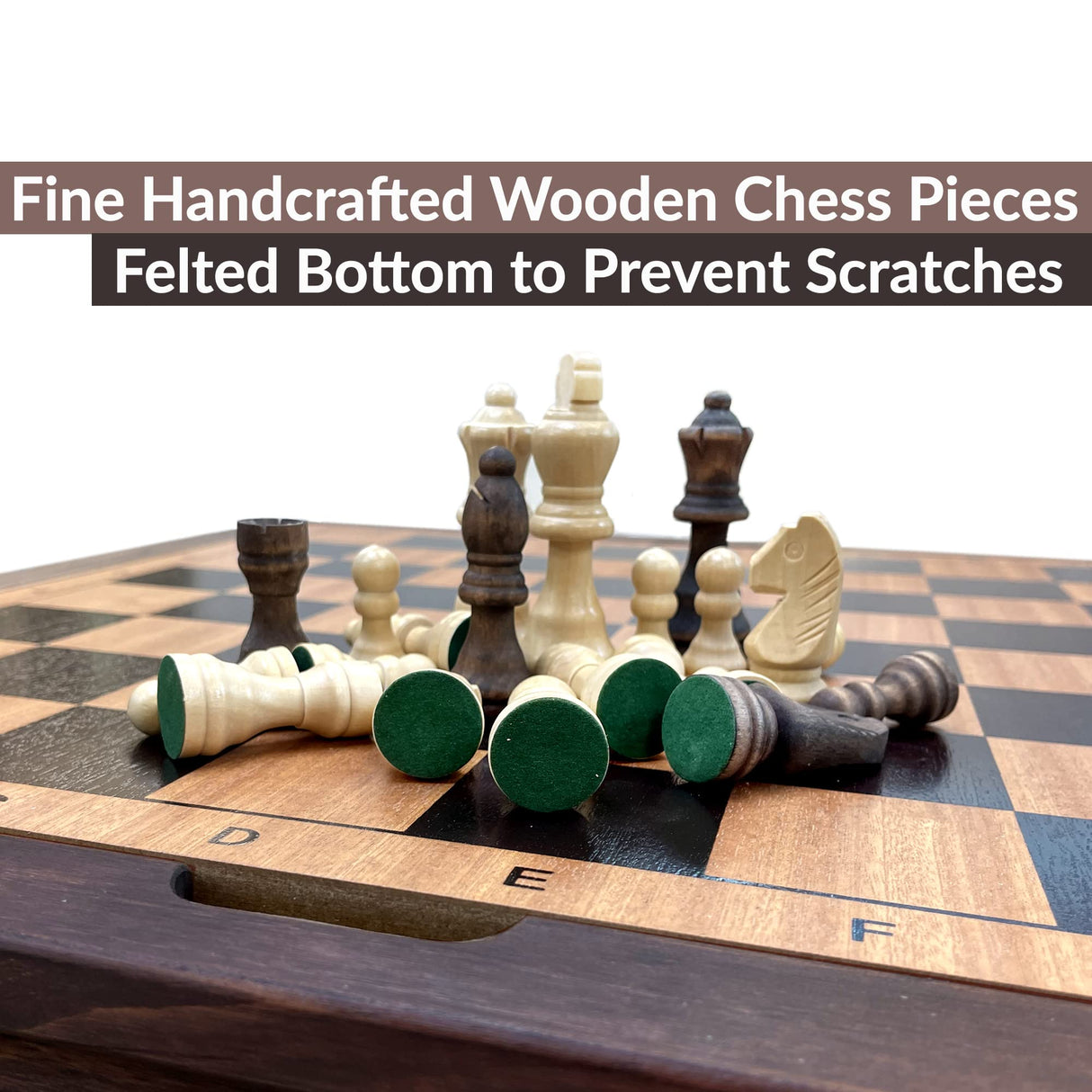 Sterling Games Wooden Chess Table | Chess, Checkers and Backgammon 3 in 1 Combo Game Table Furniture Set, 25" x 25", 4" King STERLING