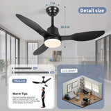 42 Inch Smart Ceiling Fans with Lights Remote LED Dimmable,Outdoor Indoor Modern Ceiling Fan Controlled by WiFi Alexa App,FCC Quiet DC Motor,3 Black Blades for Bedroom Living Room Patio Porch LINJO