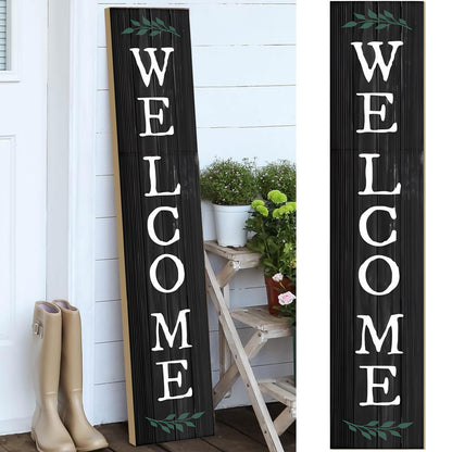 Black Welcome Sign Vertical Porch Sign Front Door Rustic Tall Welcome sign Porch Standing Hanging Large Welcome Wooden Sign for Farmhouse Home Front Door Yard Party Decor, 47.2in x 9.8in