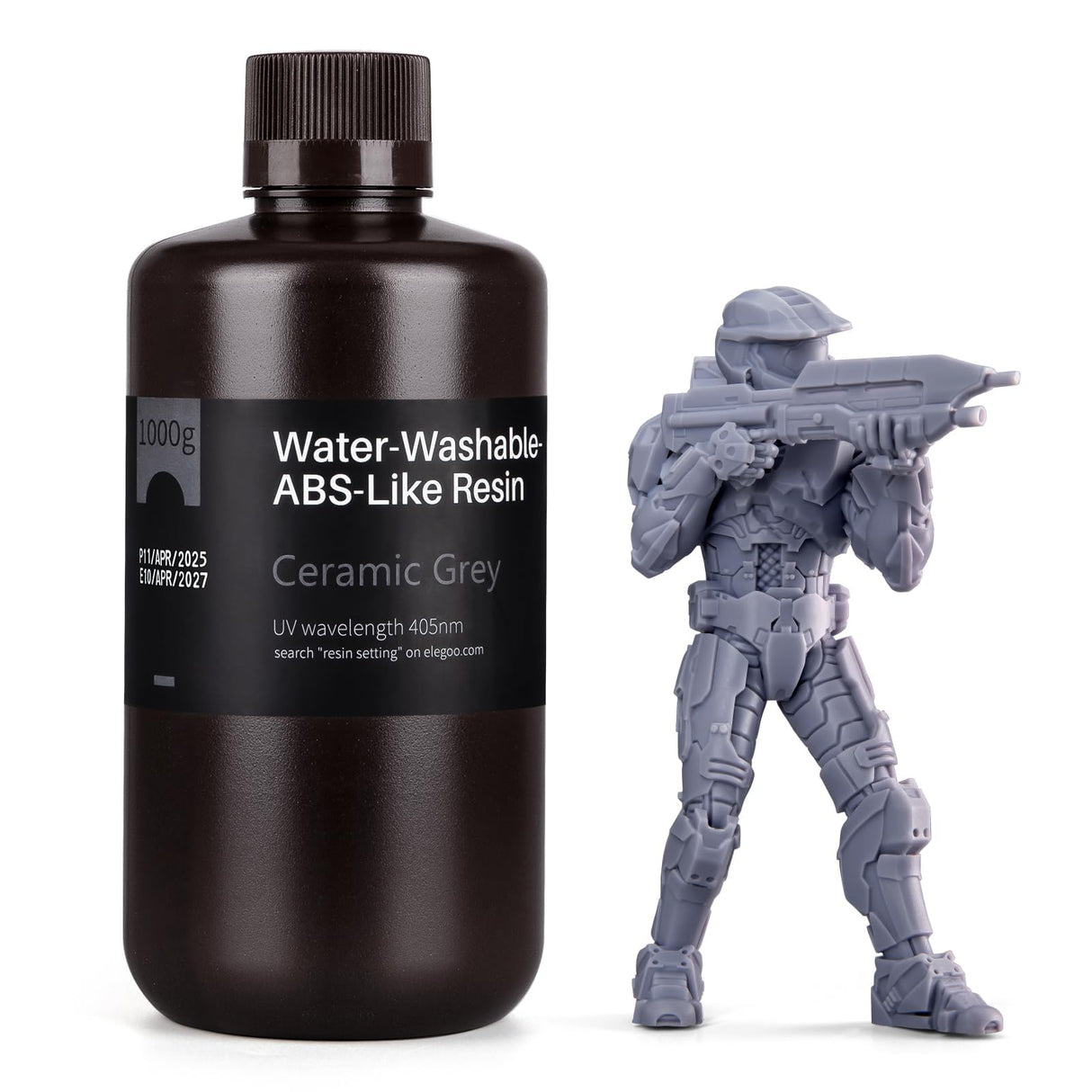 ELEGOO Water Washable ABS-Like 3D Printer Resin, High Durability and Toughness, Low Odor, Wide Compatibility for Mars Saturn Jupiter MSLA DLP LCD 3D Printing, Ceramic Grey 1000g ELEGOO
