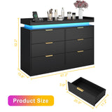 knoworld 6 Drawer Dresser for Bedroom, Black Dresser with LED Lights and Power Outlet, Wooden Dresser Modern Chest of Drawers, Tall Wide Drawer Dresser for Bedroom, Living Room, Entryway, Hallway knoworld