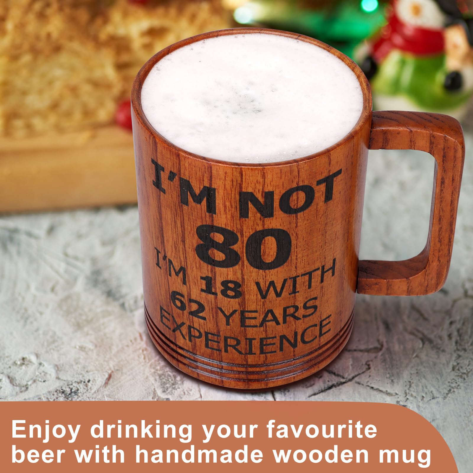 80th Birthday Gifts for Men Women Large Wooden Beer Mug 1944 Funny 80 Year Old Bday Gifts for Him Her Unique Christmas Presents for Friend Coworker Husband Wife Mom Dad Birthday Gift Wood Cof - WoodArtSupply