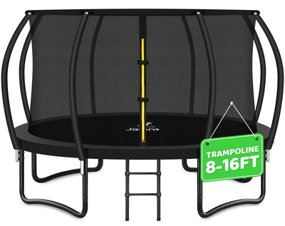 JELENS Trampoline 8FT 10FT 12FT 14FT 16FT, Recreational Trampolines with Enclosure Net and Ladder, Outdoor Anti-Rust Trampolines for Kids and Adults, ASTM (Black, 12FT)