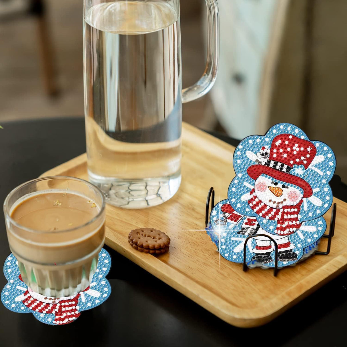 Meothan 6 Pcs Diamond Art Coaster Kits With Holder - Christmas Snowman Diamond Painting for Adults Beginners - 5D Gem Art Dots Paintings With Cork Pads - Crafts Supplies Meothan