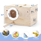 TiereCare Parakeet Nesting Box - Visual Wooden Bird Nest Breeding Box - Bird Cage House with Perch for Lovebirds Cockatiel Budgie Finch Parrot Tierecare