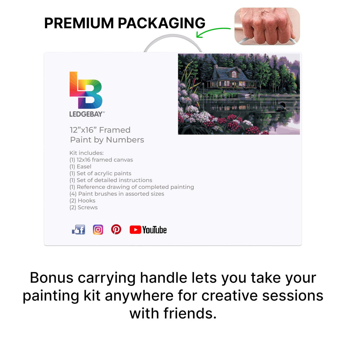 Ledgebay DIY Paint by Numbers Kit for Adults Framed Canvas Beginner to Advanced Paint by Numbers Kit Kits Include Acrylic Paint Set Brushes Tabletop Easel (Still Waters 12" x 16" Framed) Ledgebay