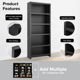Prepac Moda 5-Tier Tall Wooden Bookcase, Black Storage Cabinet, Display Cabinet, Bookshelf with Storage Shelves 31.75" W x 80" H x 12" D for Home Office, Living Room, Bedroom Organizer Prepac