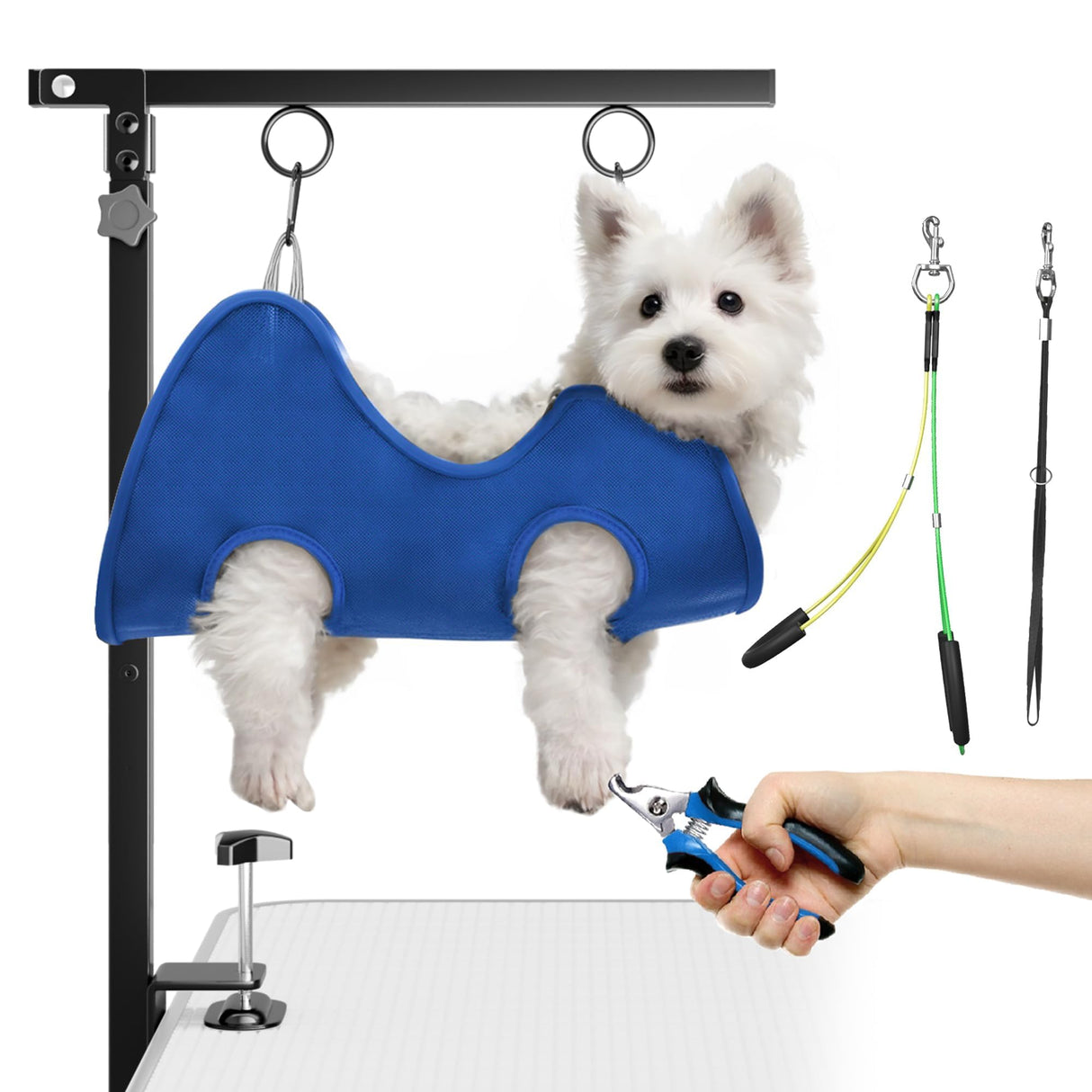 Foldable Dog Grooming Arm with Clamp: Adjustable Height 26"-40", Dog Grooming Table Arm with Hammock and No-Sit Holder, Grooming Restraint for Small Medium Dogs at Home or Salon Josmimic