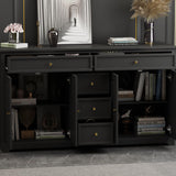 MOUMON Sideboard Credenza with Doors and Shelves, Credenza Sideboard Buffet with Drawers, Buffet Table Home Bar Cabinet for Kitchen Living Room Black (59.1”W x 15.7”D x 33.5”H) MOUMON