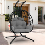 ZENPETIO Double Hanging Egg Chair with Stand, Rattan Wicker Swing with UV Resistant Cushion and Pillow, for Indoor Outdoor Bedroom Patio Hanging Basket Lovers Seat, Black ZENPETIO