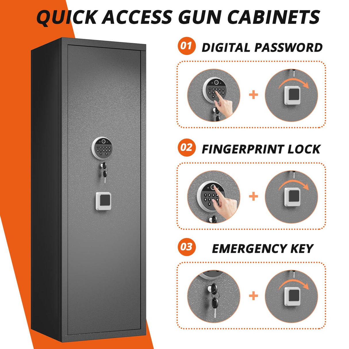 Gun Safes Cabinets Biometric Fingerprint Gun Safes Fireproof for 5 Home Rifle Shotguns and 3 Pistols with 3 Ammunition Storage Rack and Led Light Hymnxemo