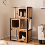 PETSITE 52 Inch Wood Cat Tree for Indoor Cats, Multi-Level Solid Metal Framed Wooden Cat Tower with Sisal Scratching Posts and Pad, 3 Condos, and Top Platform with Cat Hole PETSITE