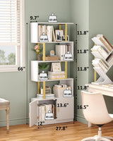 Yusong Geometric Bookcase with Cabinet, S Shaped Bookshelf 5-Tier Book Shelves for Bedroom, Modern Wood Decorative Display Shelf Tall Book Case for Home Office, Gold and White Yusong