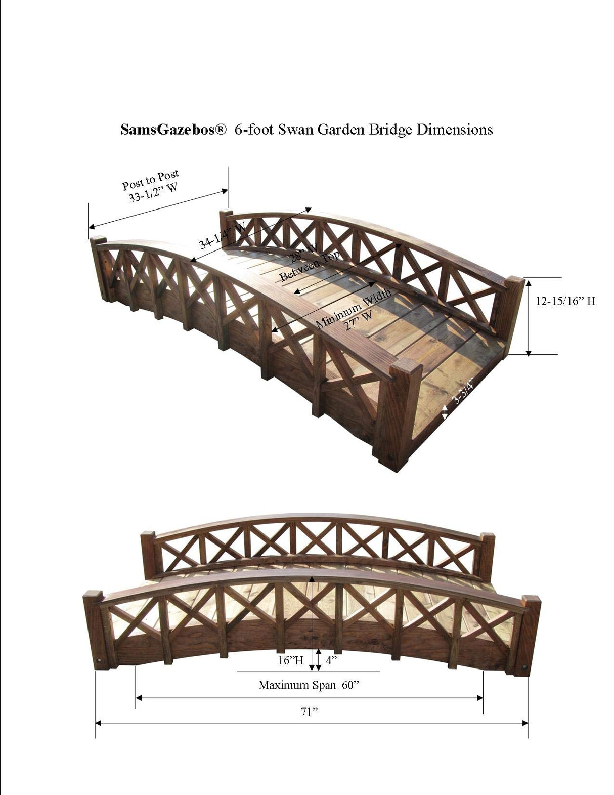 SamsGazebos MB-SB6-T Garden Bridge, 6-Feet, Brown SamsGazebos