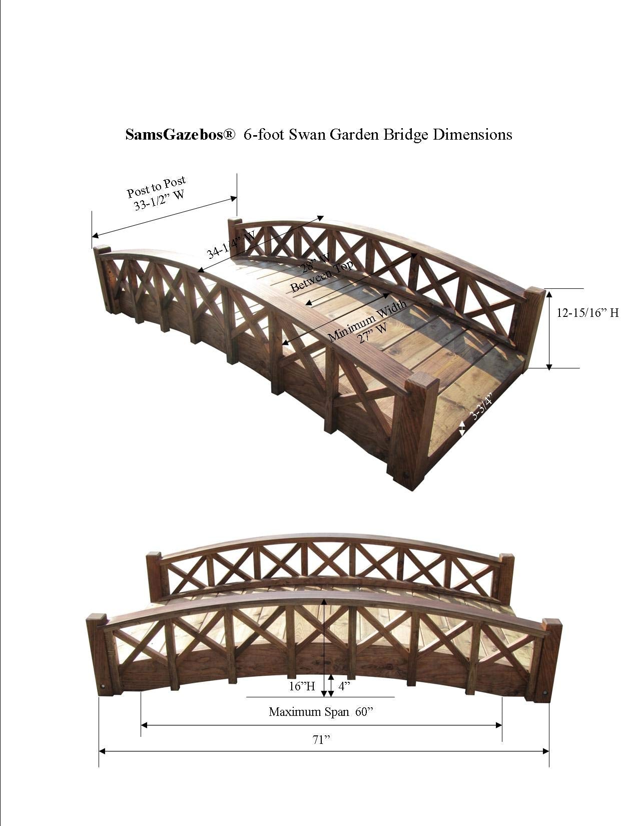 SamsGazebos MB-SB6-T Garden Bridge, 6-Feet, Brown - WoodArtSupply